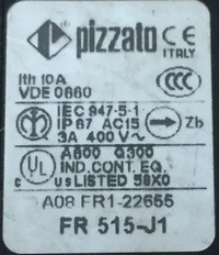 Маркировка выключателя Pizzato с суффиксом J1