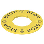 VE TF32A5109 Pizzato Elettrica Этикетка с фигурным отверстием, диаметром 60 мм, желтый диск, надпись "STOP - STOP - STOP - STOP"