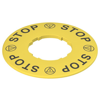 VE TF32A5109 Pizzato Elettrica Этикетка с фигурным отверстием, диаметром 60 мм, желтый диск, надпись "STOP - STOP - STOP - STOP"