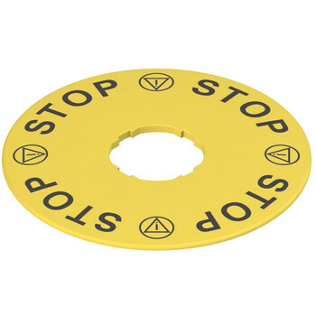 VE TF32D5109 Pizzato Elettrica Этикетка с фигурным отверстием, диаметром 90 мм, желтый диск, надпись "STOP - STOP - STOP - STOP"